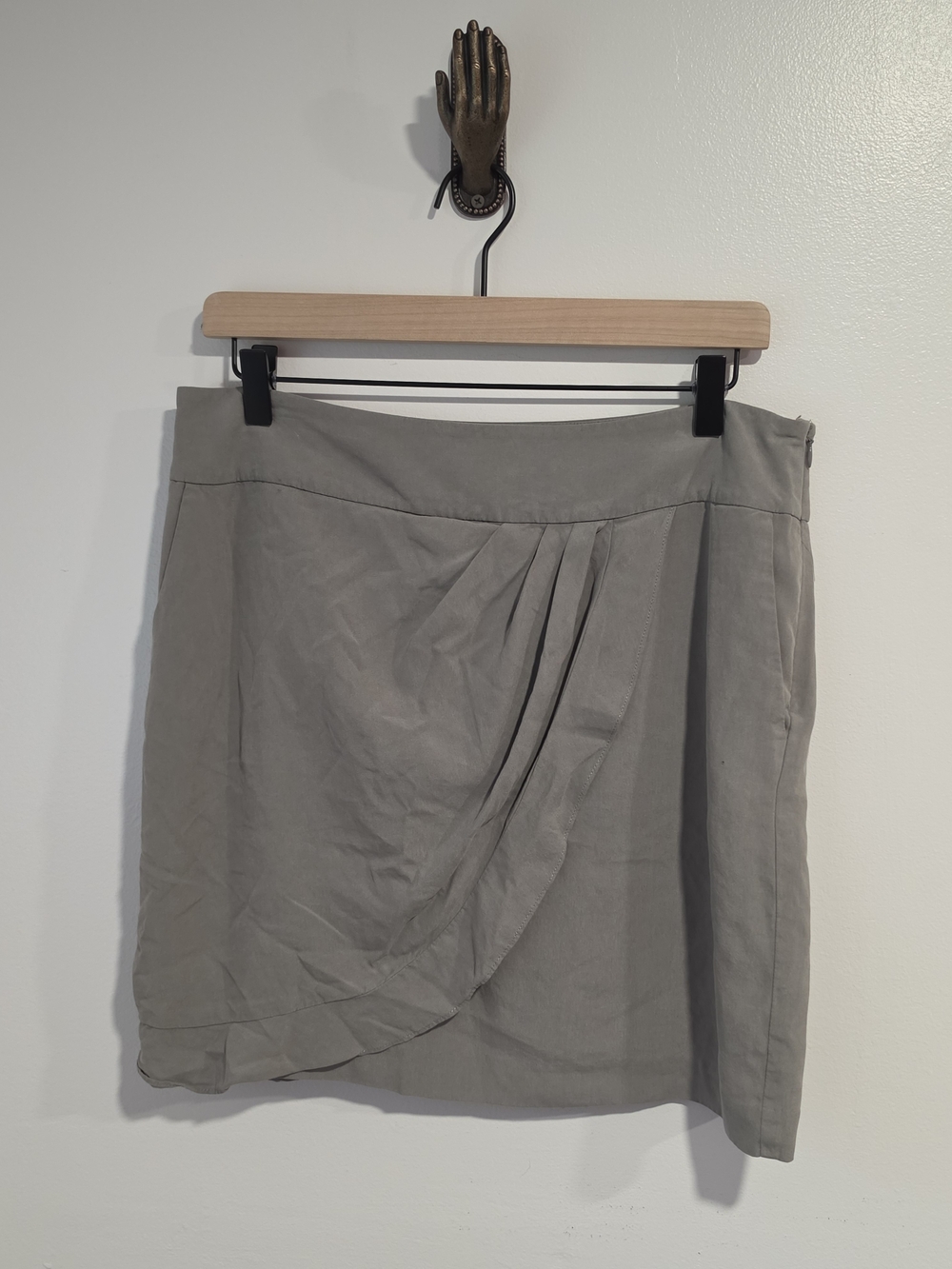 LOFT Taupe 100% Silk Asymmetrical Wrap Mini Skirt Women's Size 8
